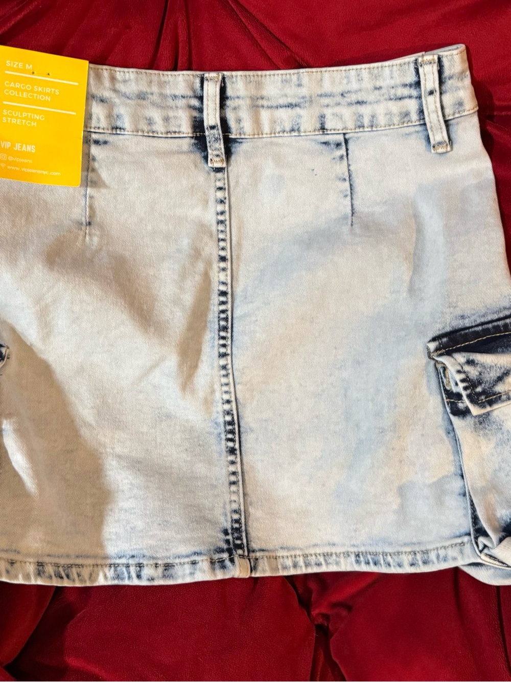VIP Acid Wash Denim Cargo Skort - Light Blue